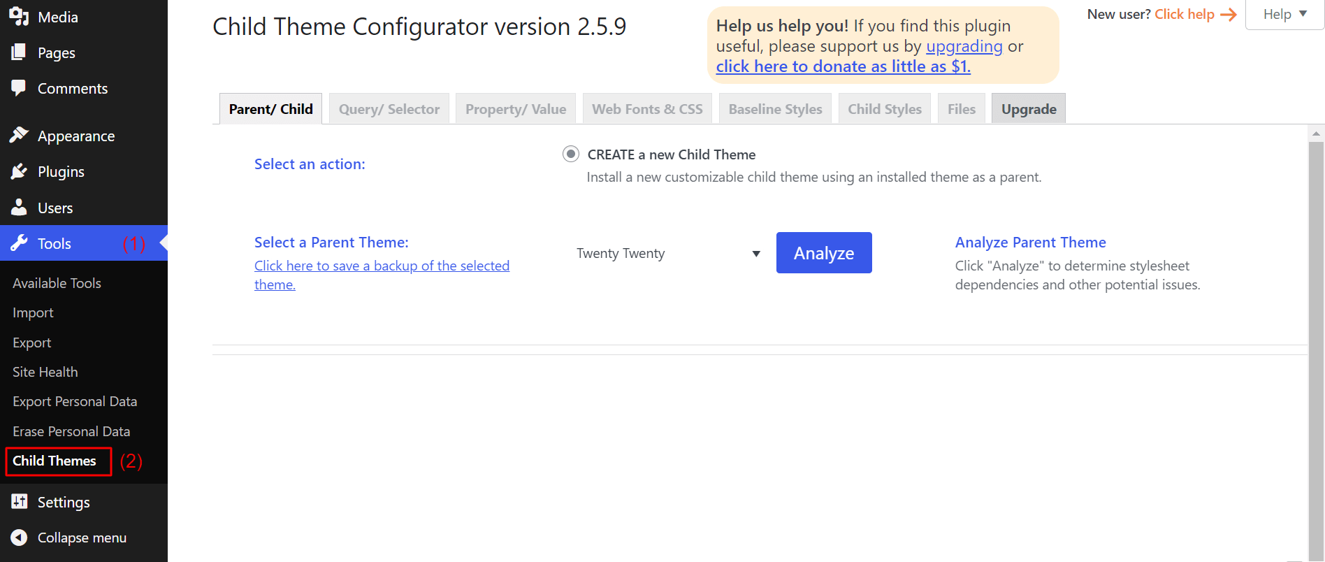 How to Create WordPress Child Theme With and Without Plugin 4 Go to Child Theme Option Of the Child theme configurator plugin