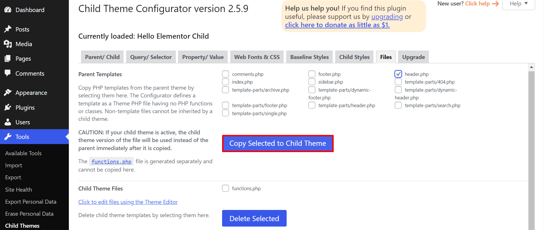 How to Create WordPress Child Theme With and Without Plugin 8 Copy Paste files in child theme by Child theme configurator