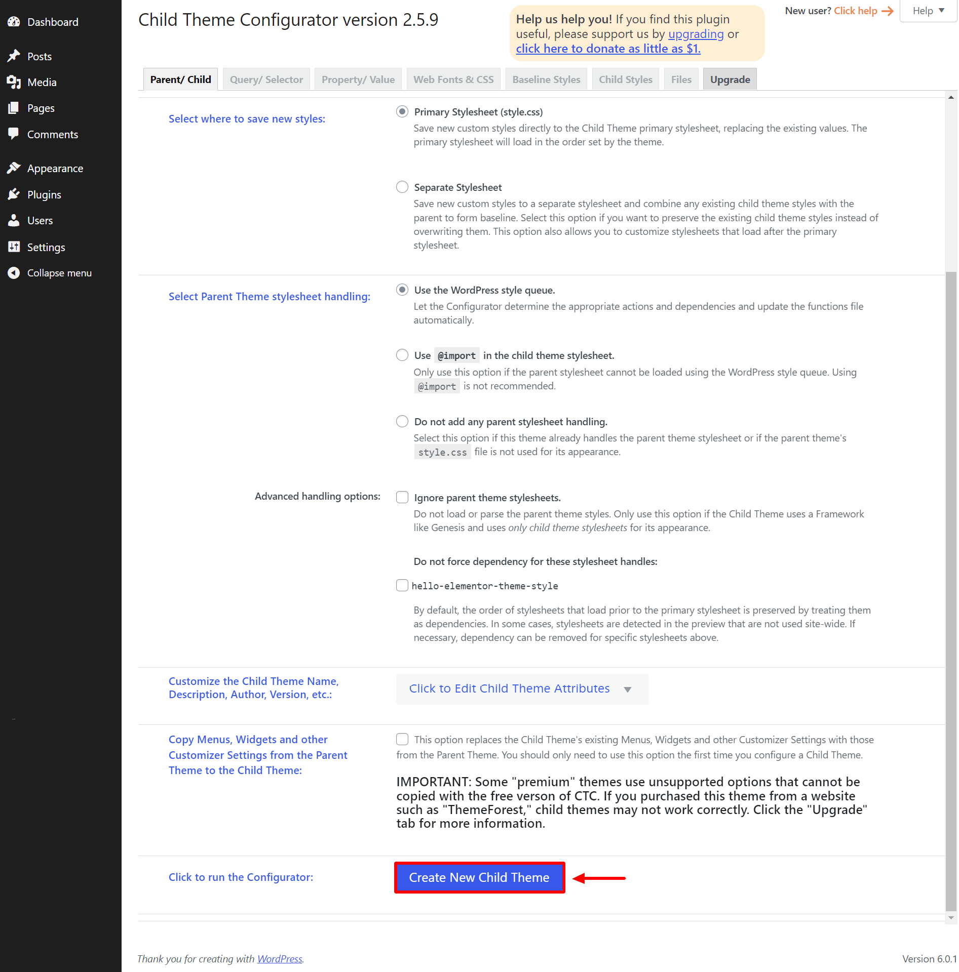 How to Create WordPress Child Theme With and Without Plugin 6 Create new Child theme by Child theme configurator