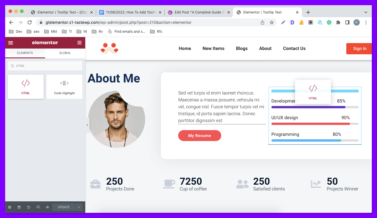 A Complete Guide On How To Add Tooltip In Elementor Website 10 Add HTML widget to the elementor canvas