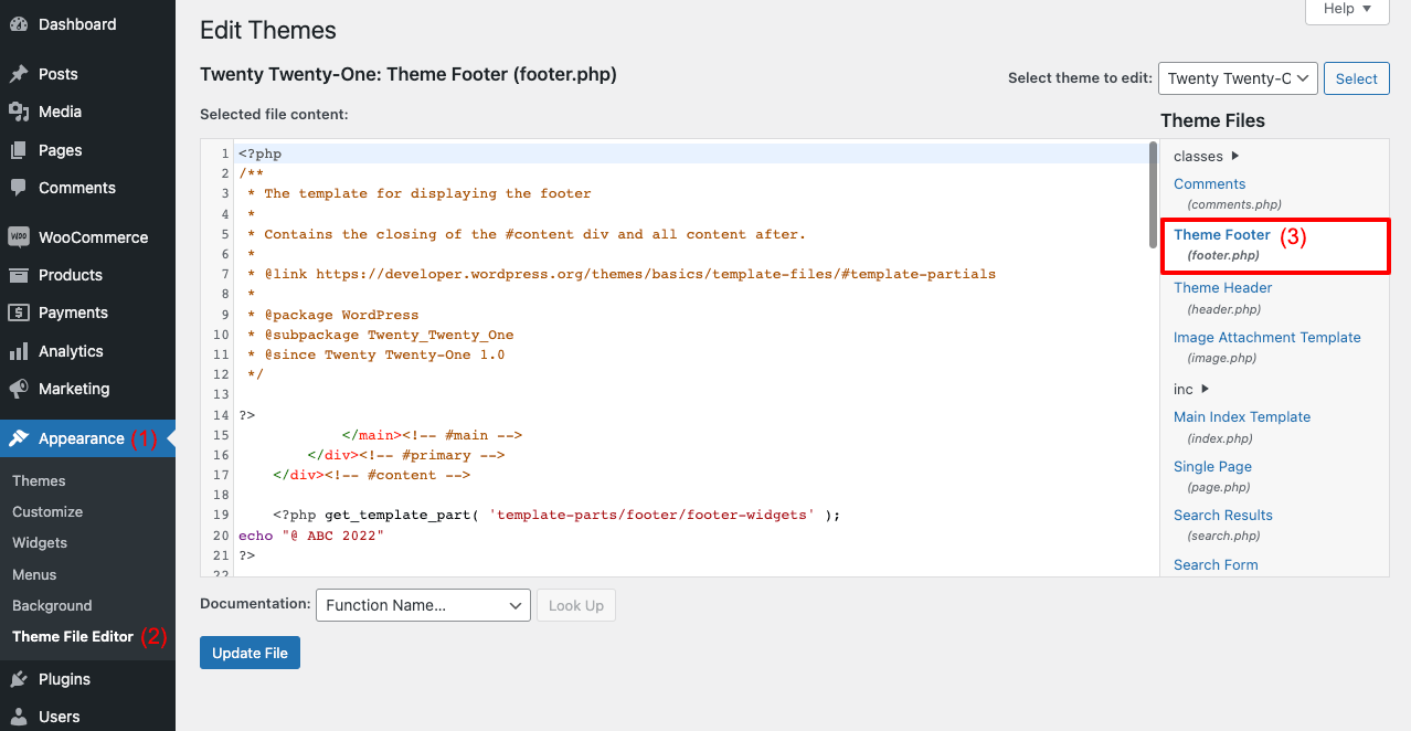 How to Change Footer Copyright Text in WordPress (In 4 Simple Ways) 7 Edit footer.php to change footer copyright text in WordPress