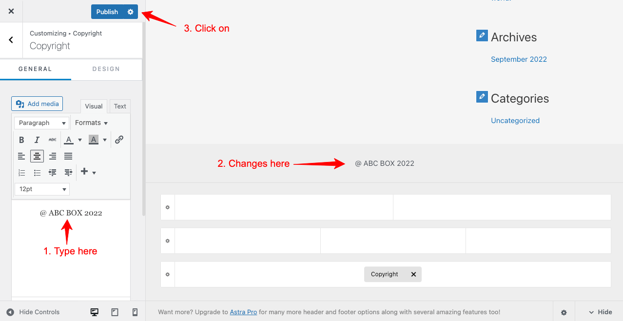 How to Change Footer Copyright Text in WordPress (In 4 Simple Ways) 6 Edit copyright text in the footer copyright section