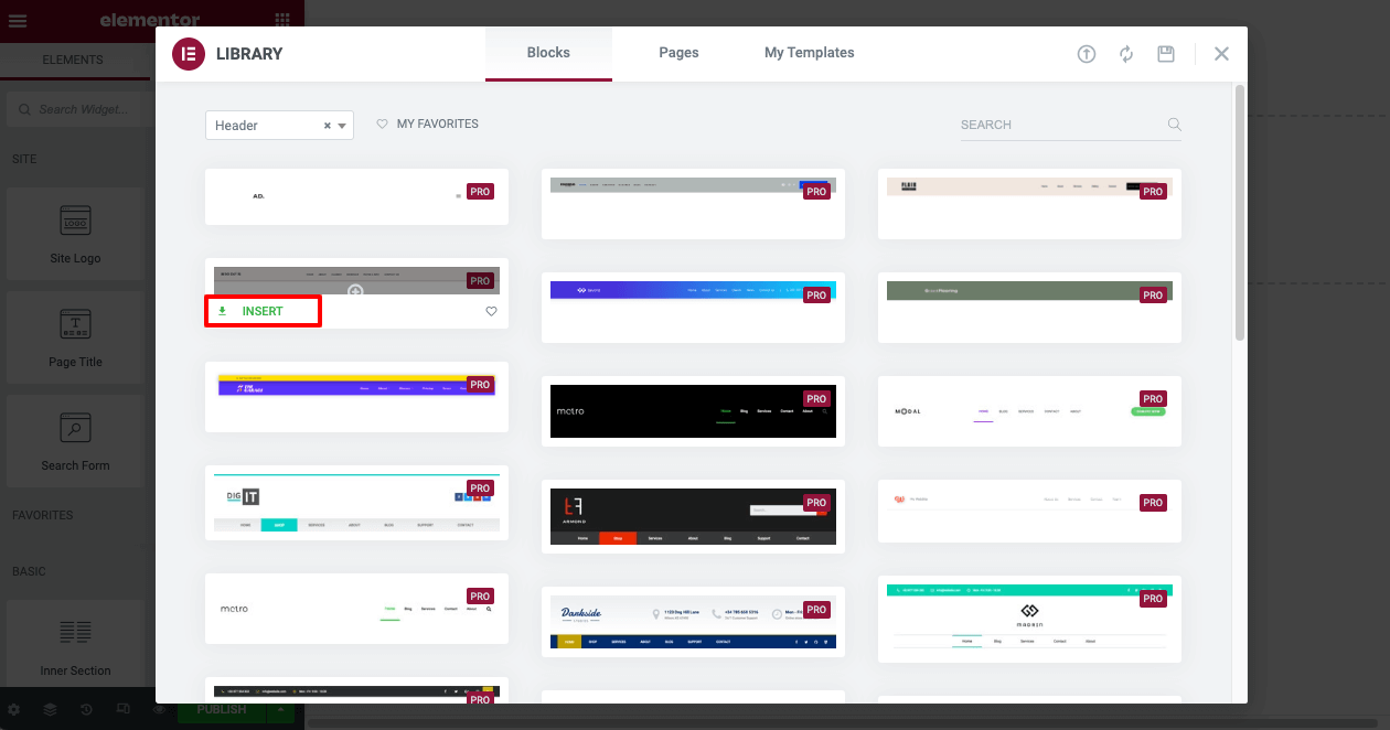 How To Create Elementor Sticky Transparent Header (Step By Step Guide) 4 Insert a header template from the Elementor Library
