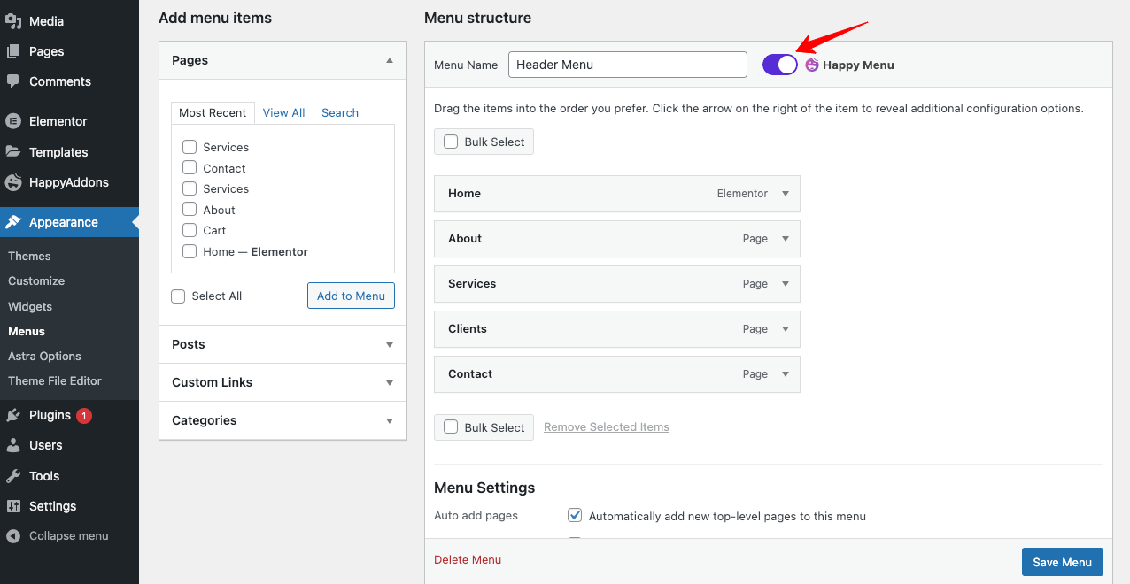 How To Create Elementor Sticky Transparent Header (Step By Step Guide) 10 Toggle the Happy Menu Icon from the Menu Section