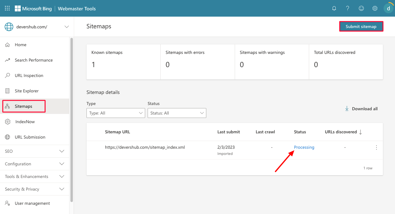 How to Create a Sitemap and Submit It to Google and Other Search Engines 23 Sitemap imported to Bing Webmaster Tool from Google Search Console