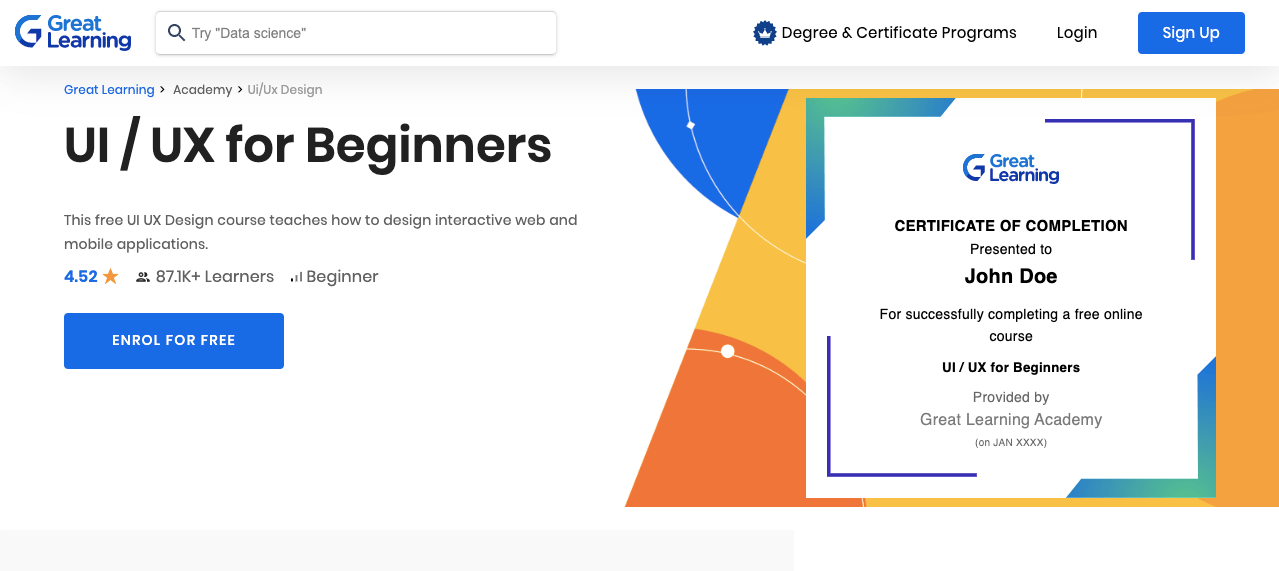 9+ Best Web Design Courses and Certifications to Maximize Your Earning Potential (Free and Paid) 6 UI/UX for Beginners Course of Great Learning.png
