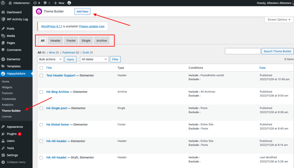 How to Access the HappyAddons Theme Builder 1 How to access the HappyAddons Theme Builder