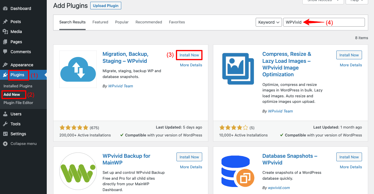 How to Clone a WordPress Site With and Without Plugin 14 Install and Activate WPVivid Plugin
