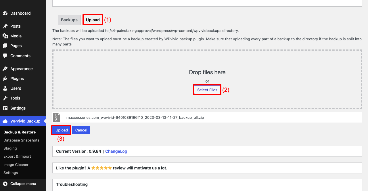 How to Clone a WordPress Site With and Without Plugin 16 Upload Website Backup Using WPVivid Plugin to Create a Clone Website