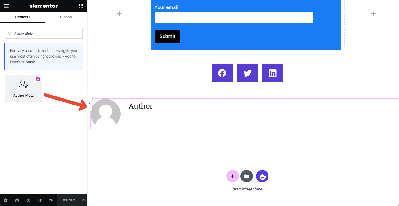 How to Create a Blog Post Template in Elementor Free with HappyAddons 16 Drag and drop the Author Meta Box