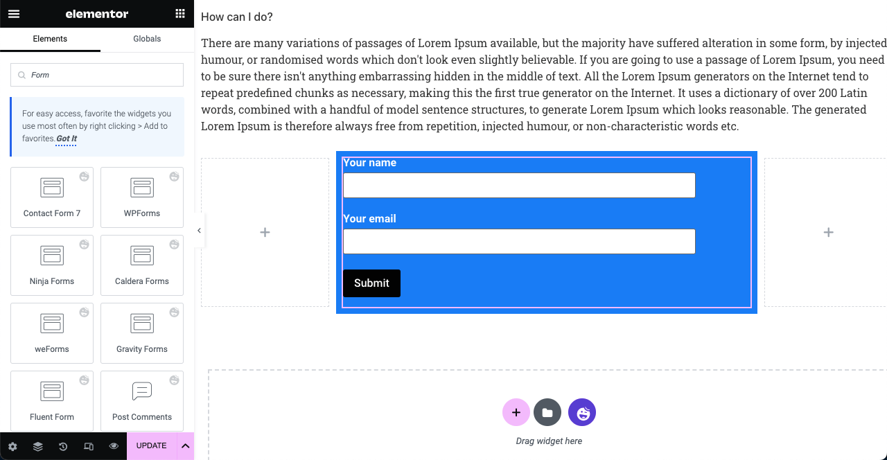 How to Create a Blog Post Template in Elementor Free with HappyAddons 12 Add Form to the Blog Post Template
