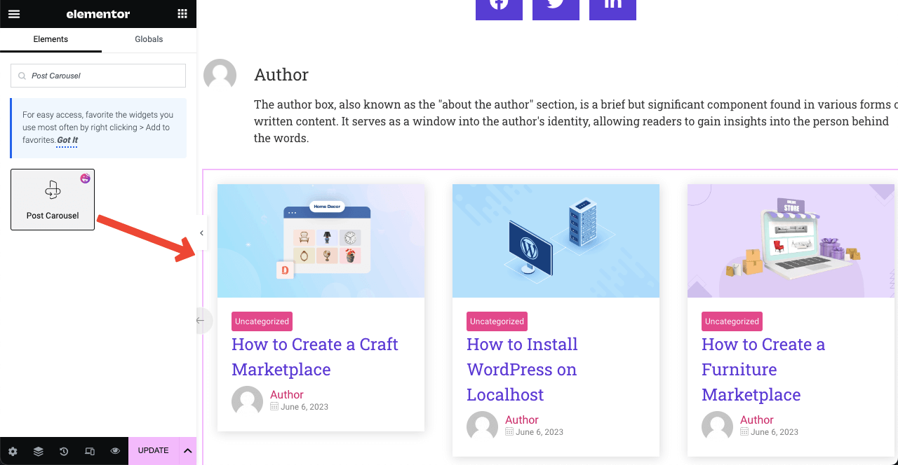 How to Create a Blog Post Template in Elementor Free with HappyAddons 21 Add the Post Carousel Widget