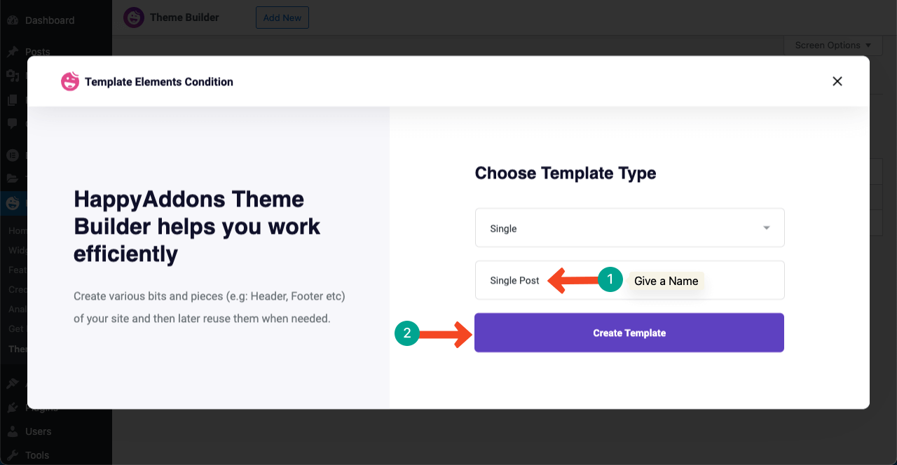 How to Create a Blog Post Template in Elementor Free with HappyAddons 3 Choose the Template Type