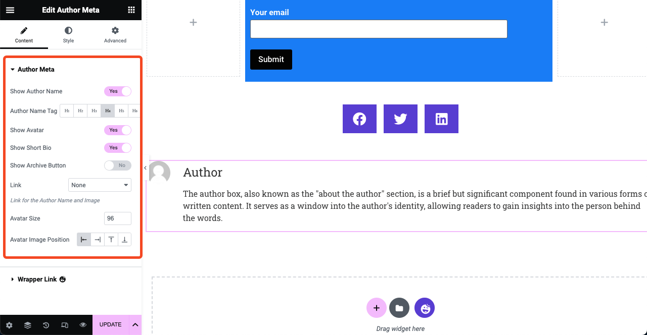How to Create a Blog Post Template in Elementor Free with HappyAddons 17 Customize the Author Meta Box