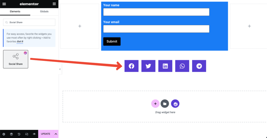 How to Create a Blog Post Template in Elementor Free with HappyAddons 14 Drag and drop the Social Share widget