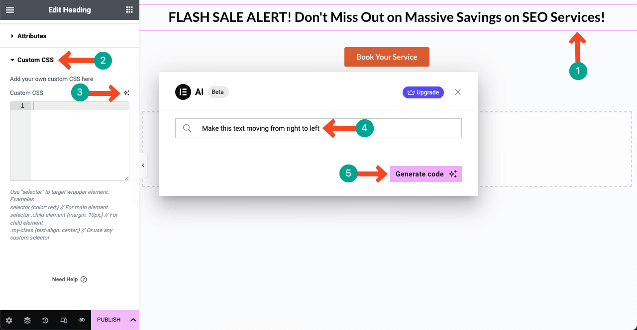 Introducing Elementor AI - Benefits, Use Cases, and How to Use It 4 How to Create and Add Custom CSS with the Elementor AI