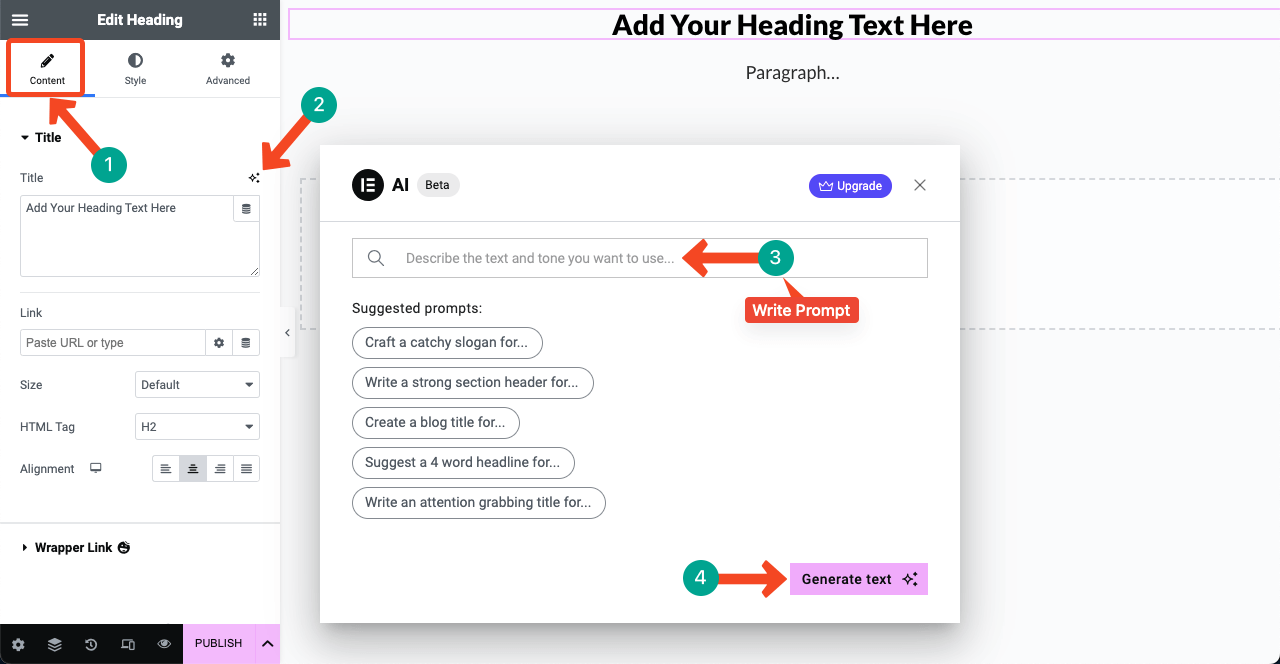 Introducing Elementor AI - Benefits, Use Cases, and How to Use It 1 How to Generate Text and Paragraphs with Elementor AI