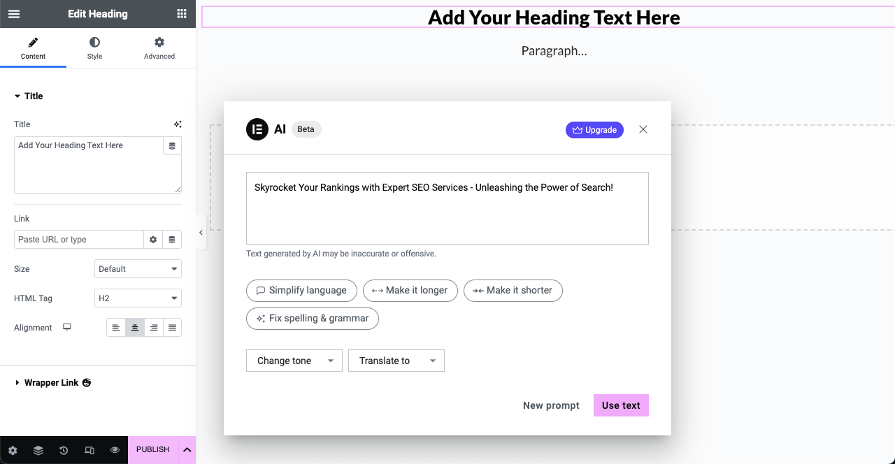 Introducing Elementor AI - Benefits, Use Cases, and How to Use It 2 Modify AI Generated Text