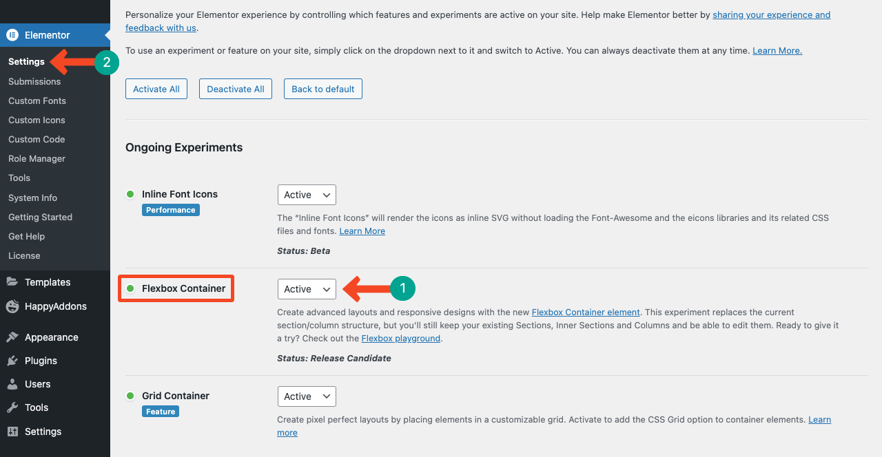 How to Use Elementor Flexbox Container Step by Step 1 Activate the Flexbox Container in Elementor Settings