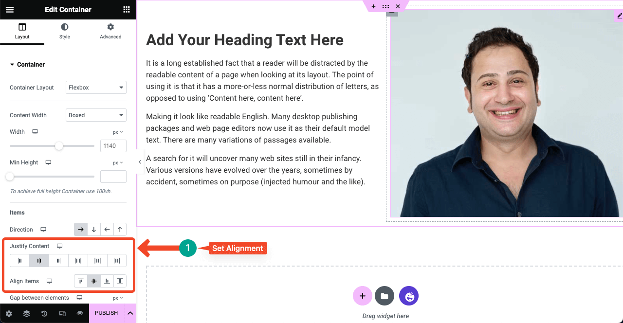 How to Use Elementor Flexbox Container Step by Step 7 Align the Web Elements