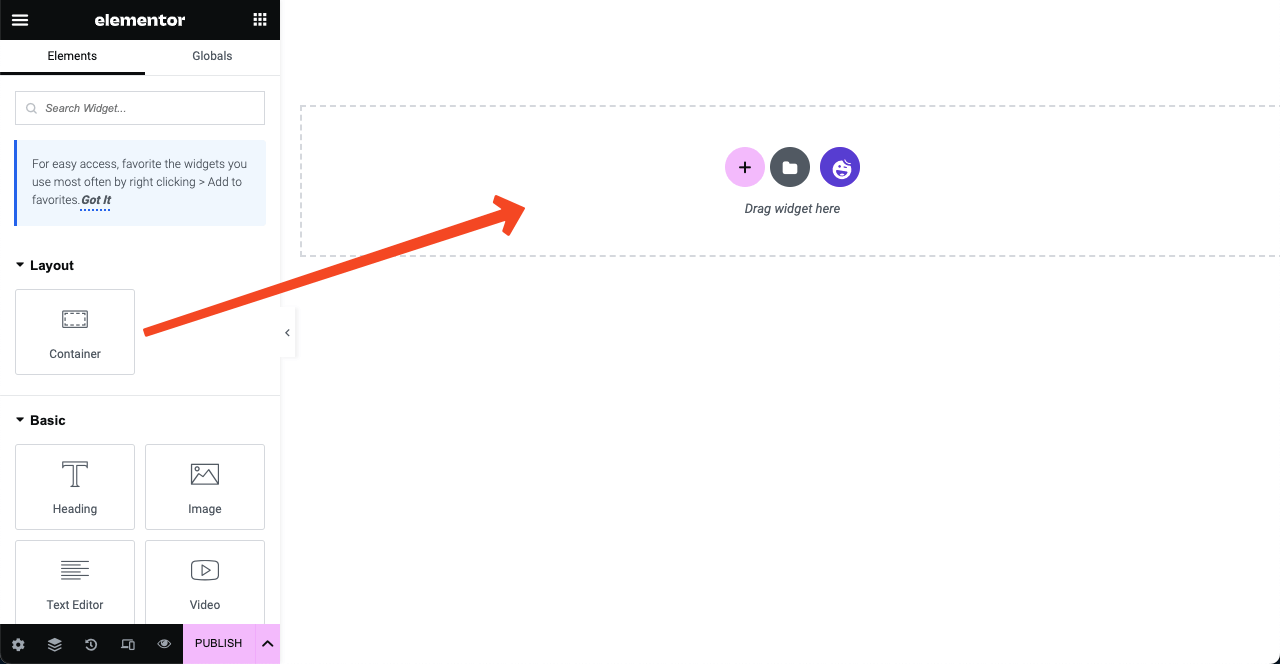 How to Use Elementor Flexbox Container Step by Step 2 Drag and Drop the Flexbox Container on Elementor Canvas