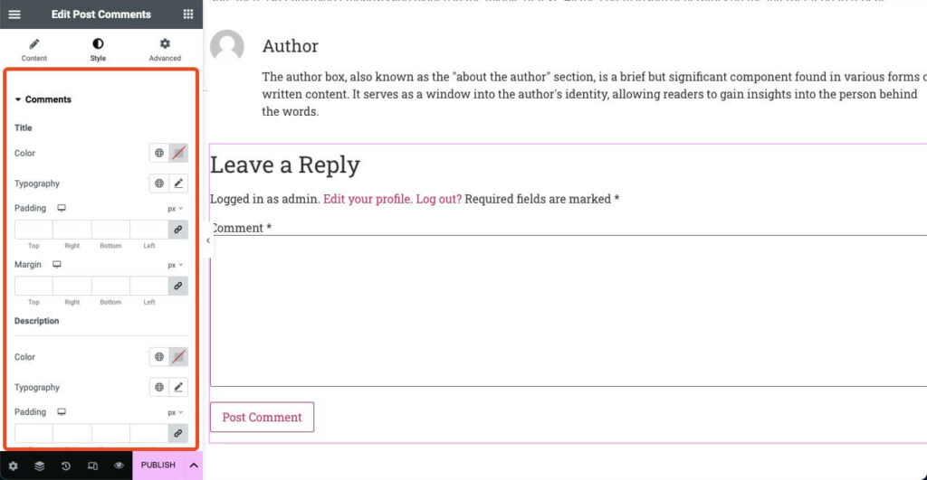 How to Create a Blog Post Template in Elementor Free with HappyAddons 20 Stylize the Comment Box with Elementor Free