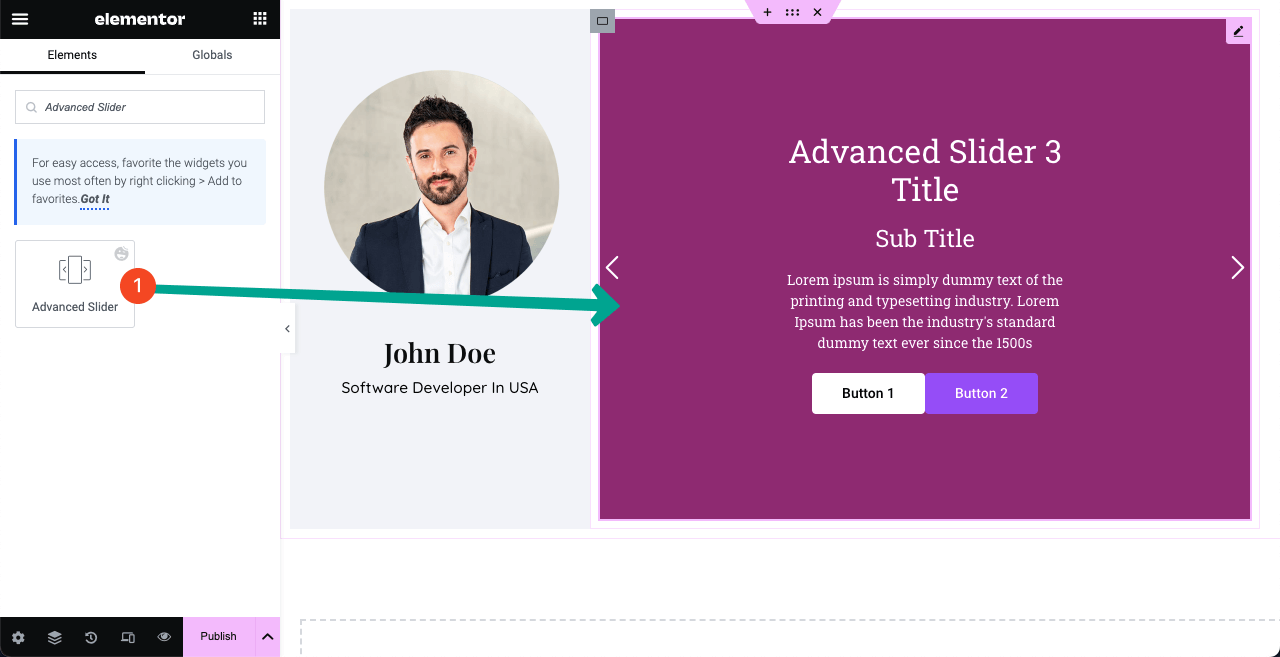 How to Create a Resume Website By Drag and Drop (Elementor) 12 Drag and drop the Advanced Slider widget