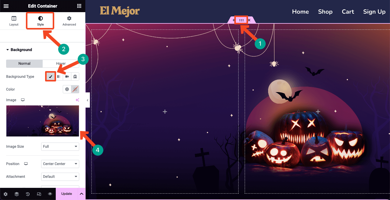 How to Design a Halloween Web Page in 2025 8 Add a background image to the Helloween welcome section