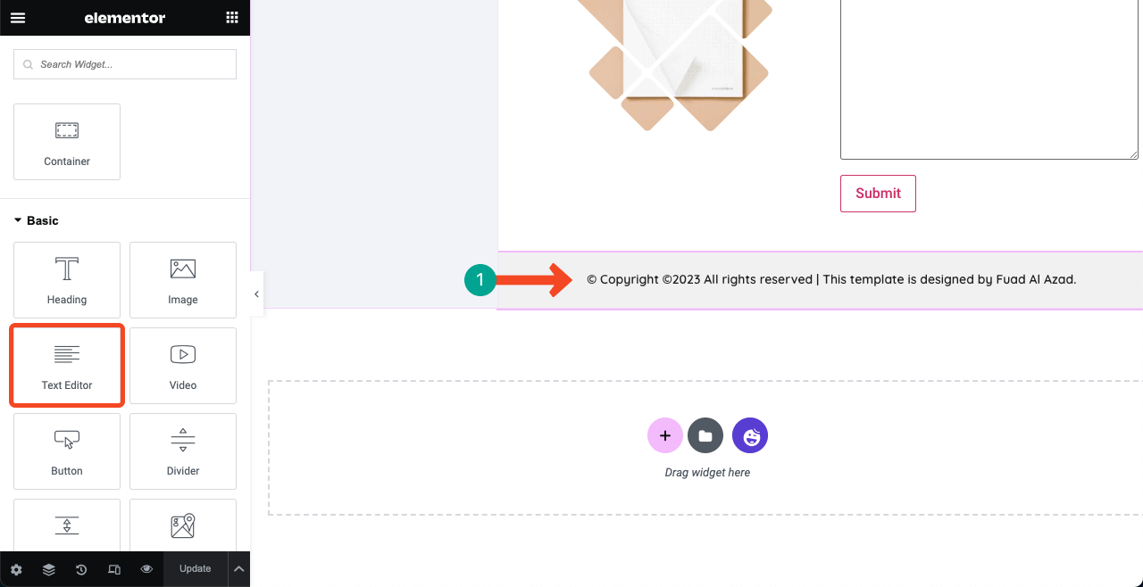 How to Create a Resume Website By Drag and Drop (Elementor) 28 Add a copyright to the footer of your one page resume site