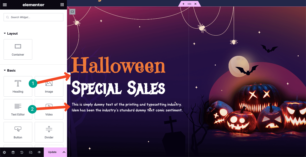 How to Design a Halloween Web Page in 2025 9 Add a fancy header copy and text