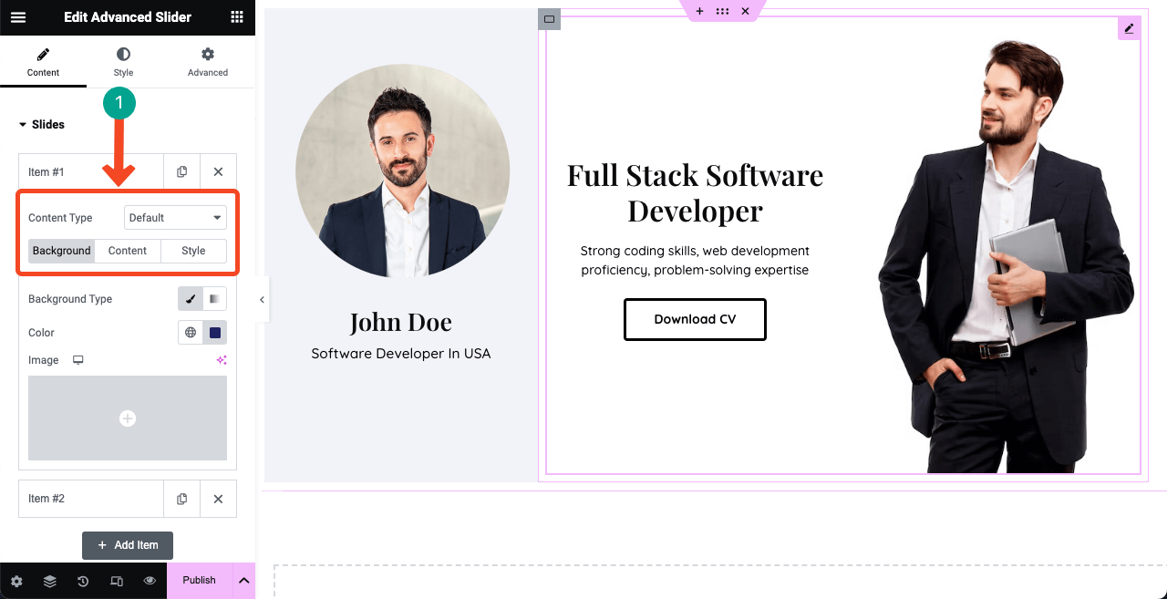 How to Create a Resume Website By Drag and Drop (Elementor) 13 Add your content to the Advanced Slider