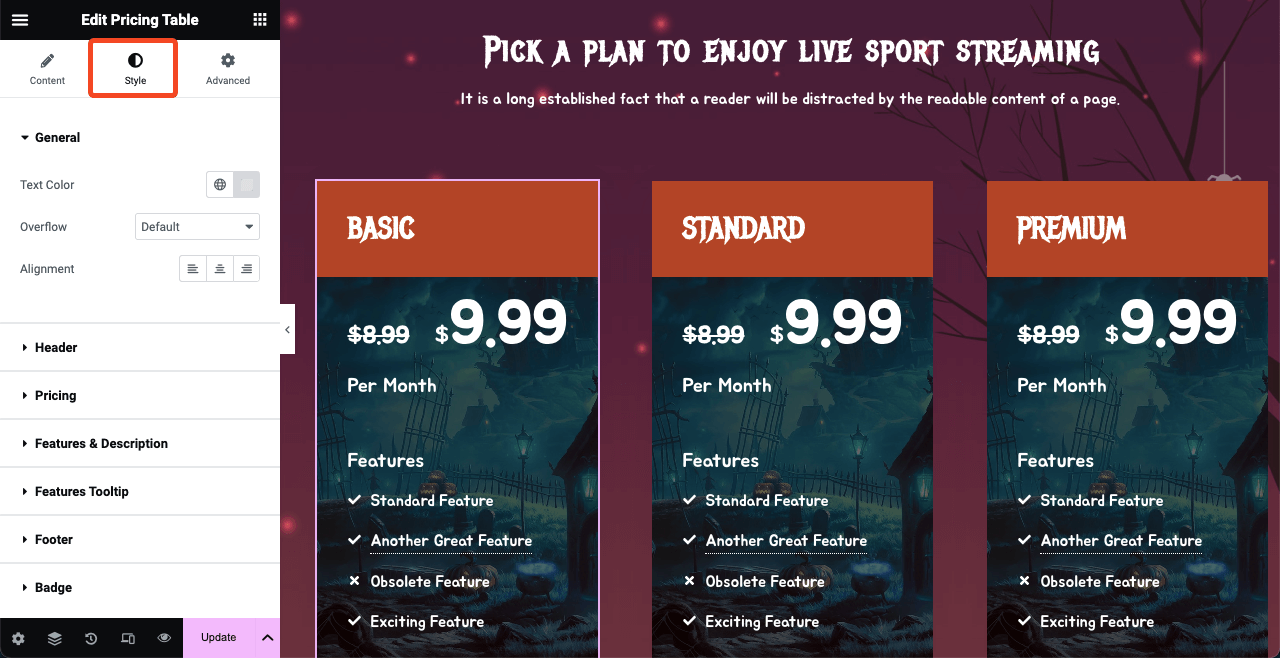 How to Design a Halloween Web Page in 2025 18 Customize the pricing table font
