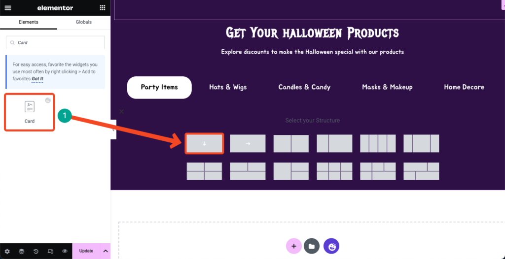How to Design a Halloween Web Page in 2025 13 Drag and drop the Card widget