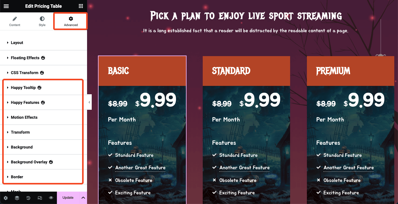 How to Design a Halloween Web Page in 2025 19 Further customization options for the pricing table