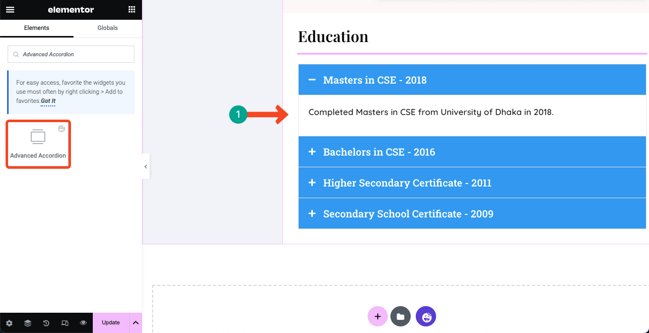 How to Create a Resume Website By Drag and Drop (Elementor) 21 Show your educational background