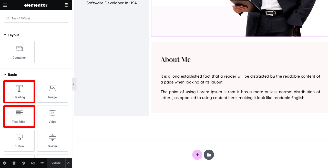 How to Create a Resume Website By Drag and Drop (Elementor) 15 Write texts for the About Me section