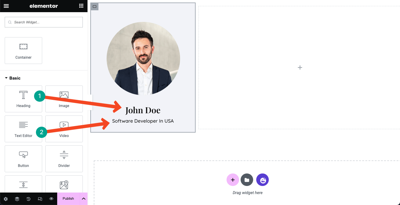 How to Create a Resume Website By Drag and Drop (Elementor) 11 Write your name and designation