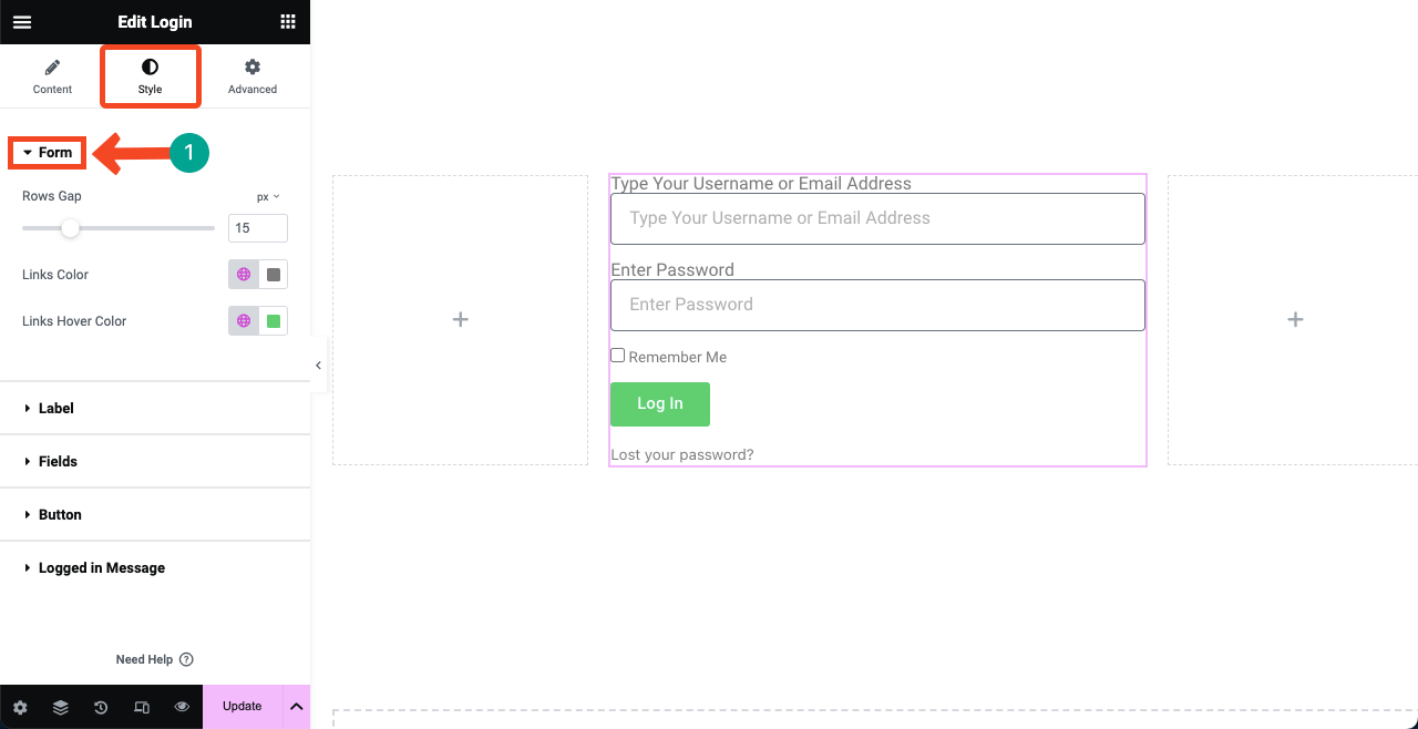 How to Create a Login Page on WordPress with Elementor 14 Add space between the form boxes