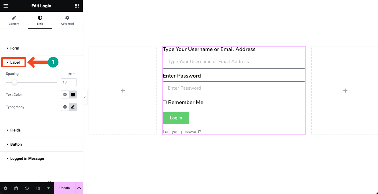 How to Create a Login Page on WordPress with Elementor 15 Custom the label spacing and typography