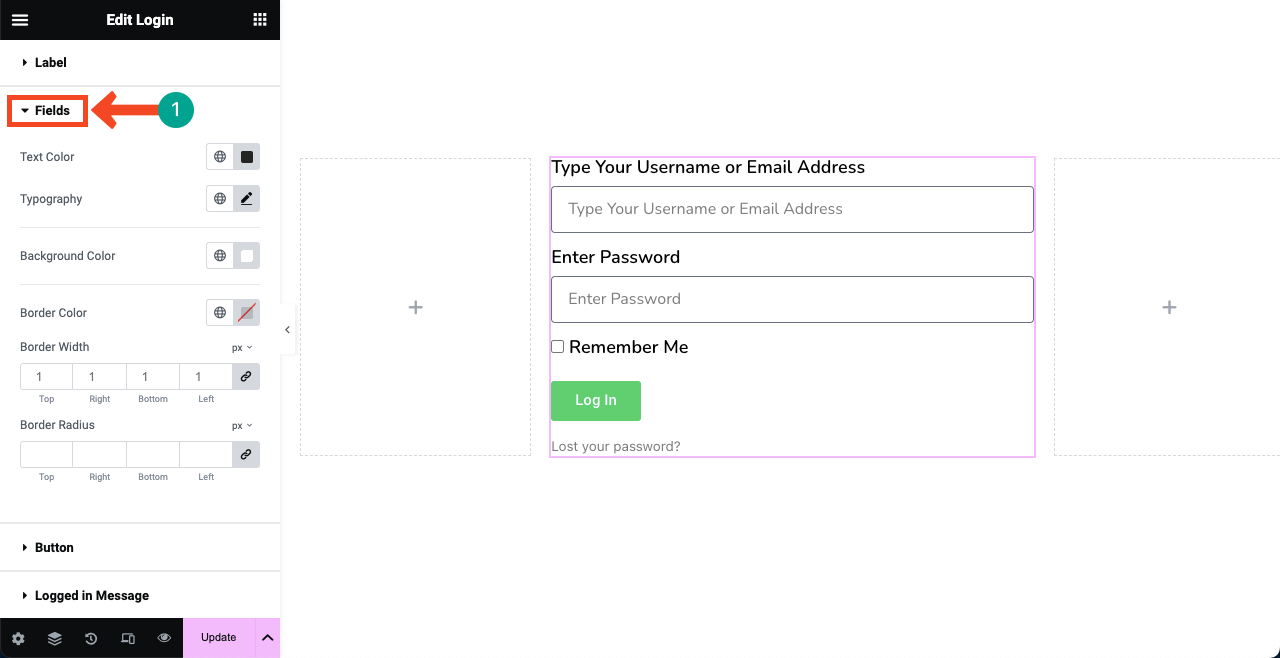 How to Create a Login Page on WordPress with Elementor 16 Customize the field label and the box borders