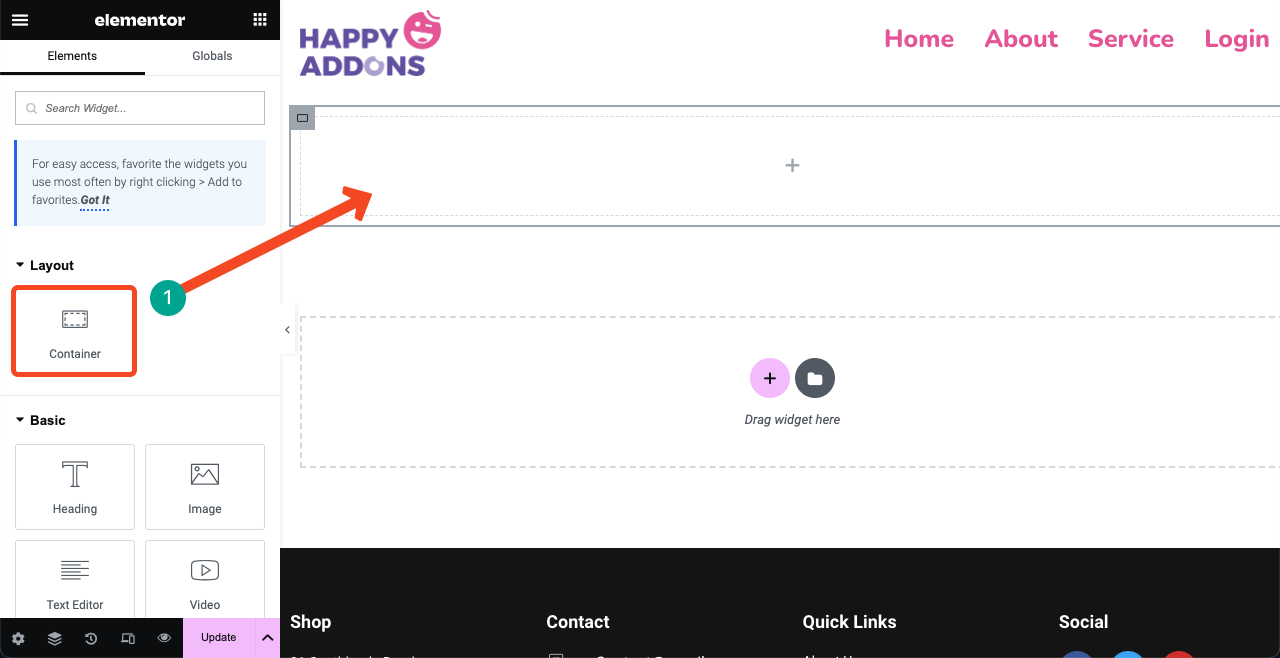 How to Create a Login Page on WordPress with Elementor 5 Drag and drop the Flexbox container