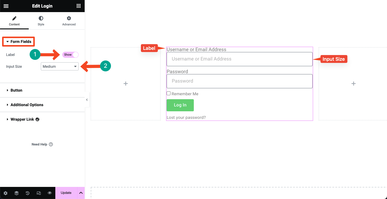 How to Create a Login Page on WordPress with Elementor 11 Edit Form fields