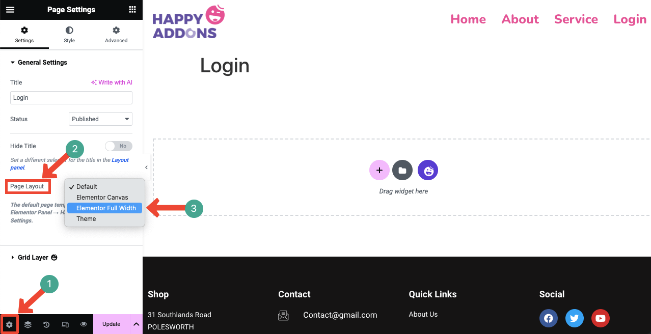 How to Create a Login Page on WordPress with Elementor 3 Open the canvas with Elementor full width