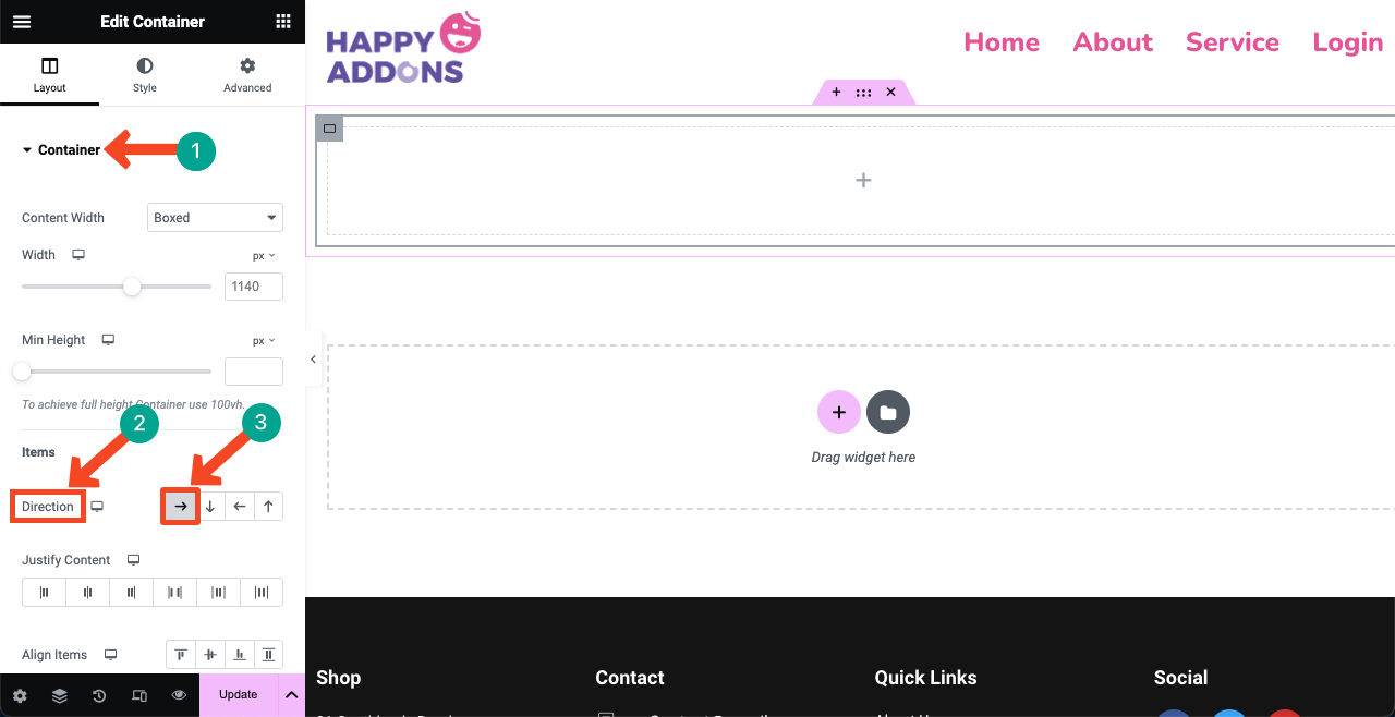 How to Create a Login Page on WordPress with Elementor 6 Set the Flexbox direction