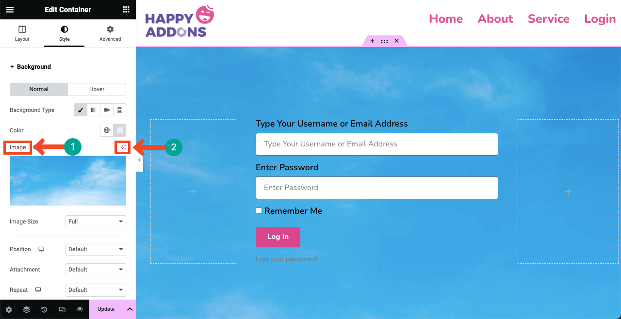 How to Create a Login Page on WordPress with Elementor 19 Use an image in the background