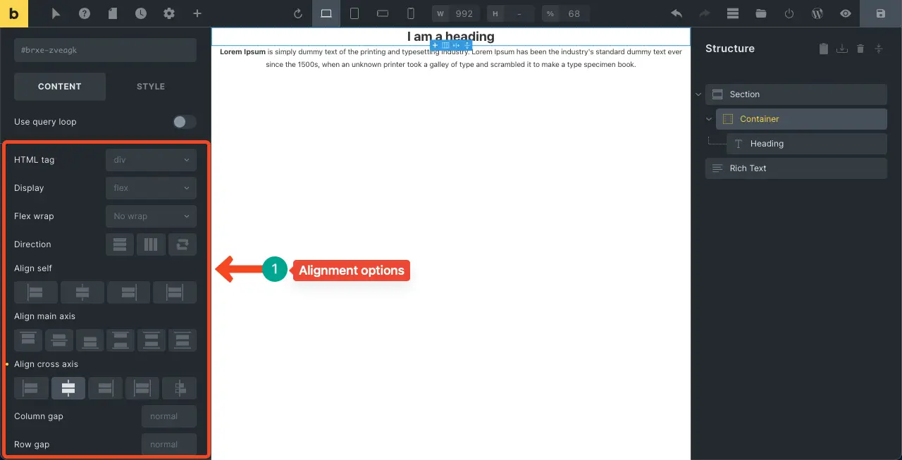 Bricks Builder vs Elementor Pro - Which One Is Better 5 Flexbox controls and alignment options in Bricks Builder