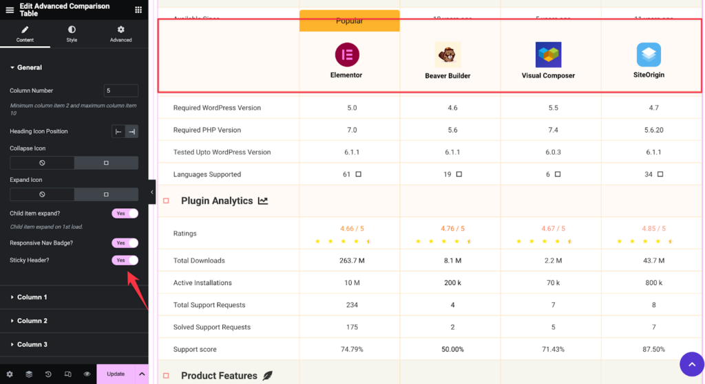 How to Create a Comparison Table with Elementor Comparison Table Widget 27 Make your header sticky to keep important information visible as users scroll.
