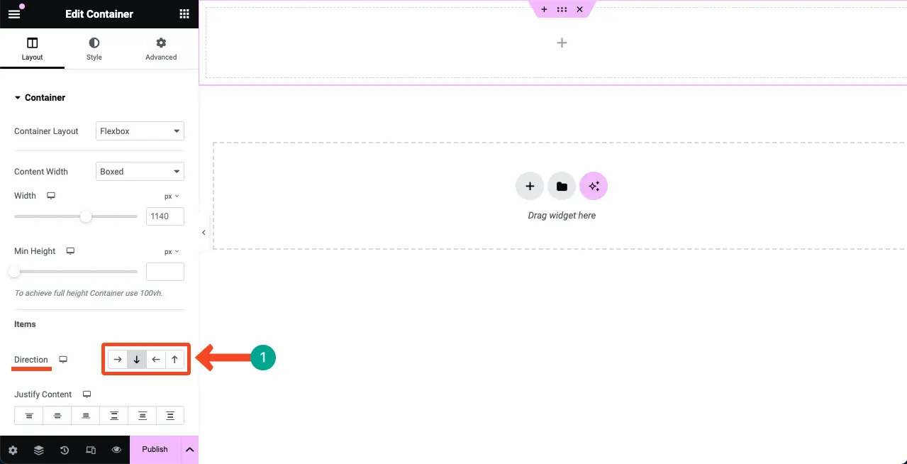 How to Use Elementor Flexbox Container Step by Step 4 Change content direction of an Elementor column