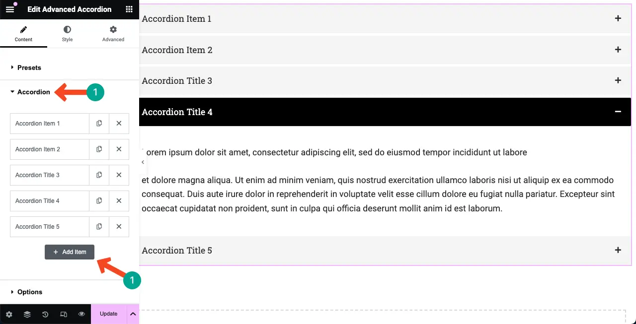 How to Use the Elementor Advanced Accordion Widget of HappyAddons 4 How to add new items to Advanced Accordion