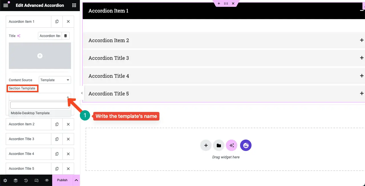 How to Use the Elementor Advanced Accordion Widget of HappyAddons 7 Write the template's name to find and select it